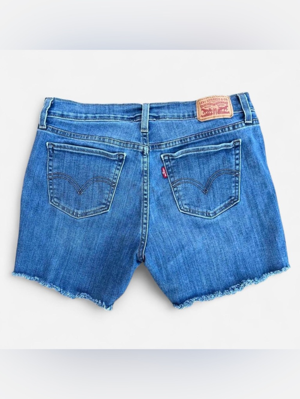 Levi's Blue Denim Jean Shorts with Frayed Hem